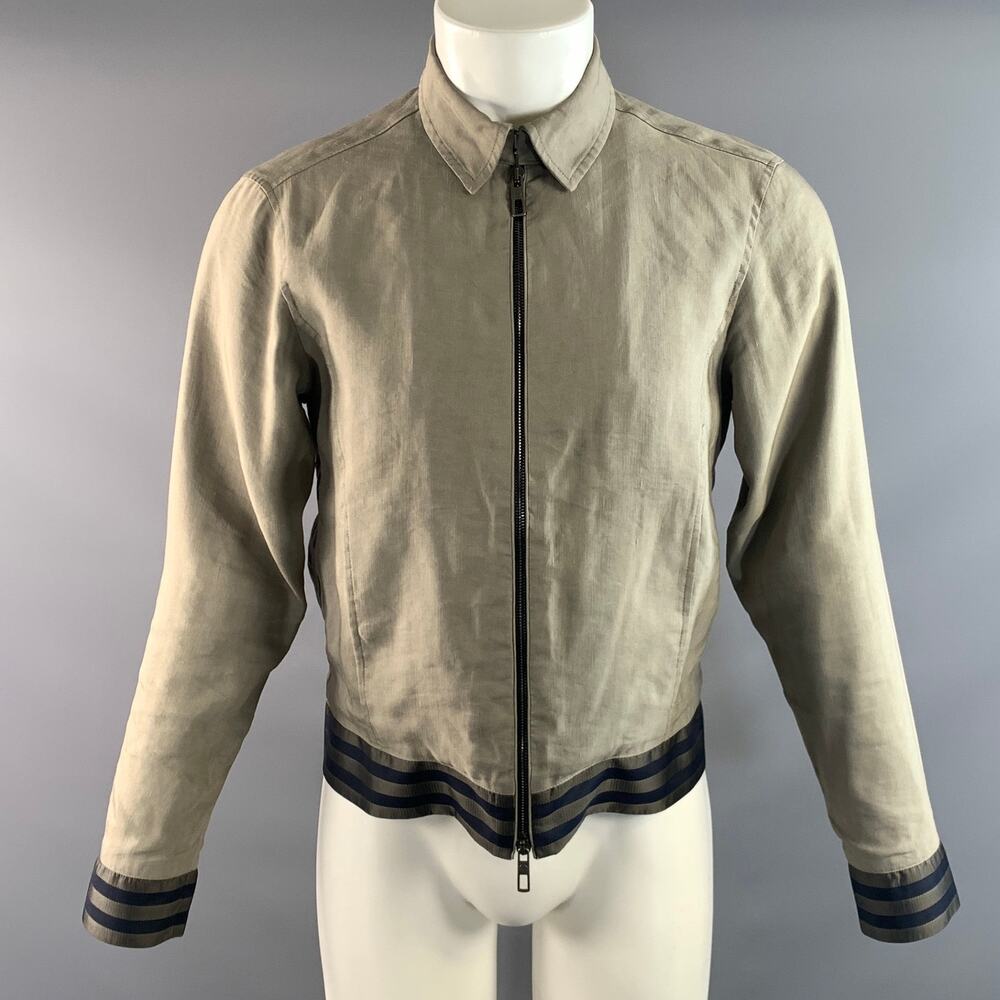 GIORGIO ARMANI Size S Khaki Navy RN 103723 Linen Blend Jacket